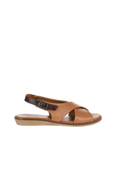 Bueno Shoes Sandale plate damă din piele - maro închis 01wu8213