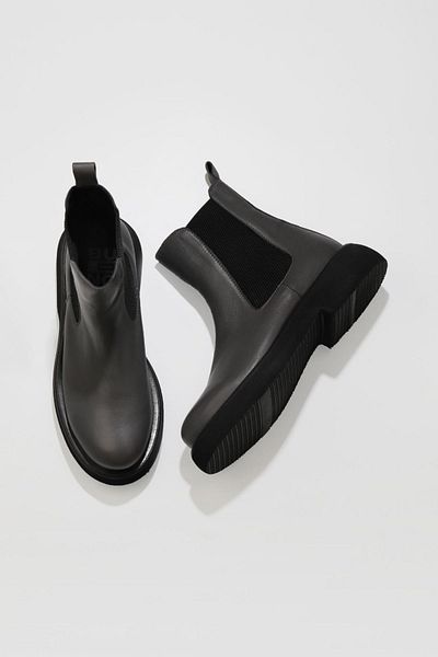 Bueno Shoes Γκρι Σκούρο Δερμάτινο Γυναικείο Flat Μποτάκι 01wt0508