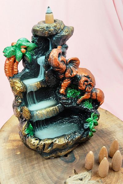 Skygo 5 Pieces Cone Gift - Large Size Elephant Figure Figurine Model, Backflow Waterfall Incense Burner