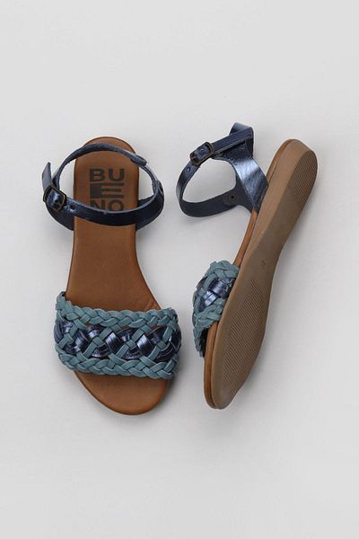 Bueno Shoes Sandale de damă din piele albastră strălucitoare - 01wu7449