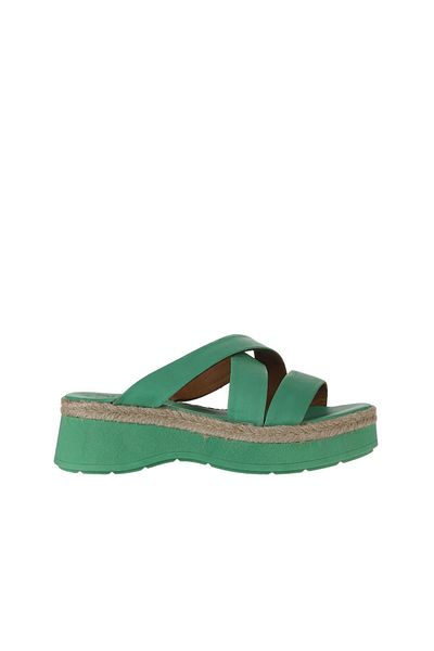 Bueno Shoes Σκούρο πράσινο δερμάτινο γυναικείο παντόφλες με τακούνι - 01wy8202