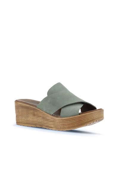 Bueno Shoes Γυναικείες παντόφλες με τακούνι Green Suede - 01wa4703