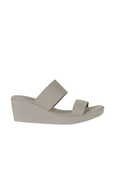 Bueno Shoes Γυναικείες δερμάτινες παντόφλες με τακούνι Wedge Cream - 01wy2409