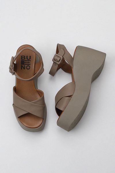 Bueno Shoes 01wy9001ModelGray Leather Women's Wedge Heeled Sandals