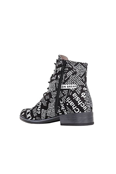 BUENO Shoes Siyah Gazete Deri Kadın Düz Bot 01wr3303