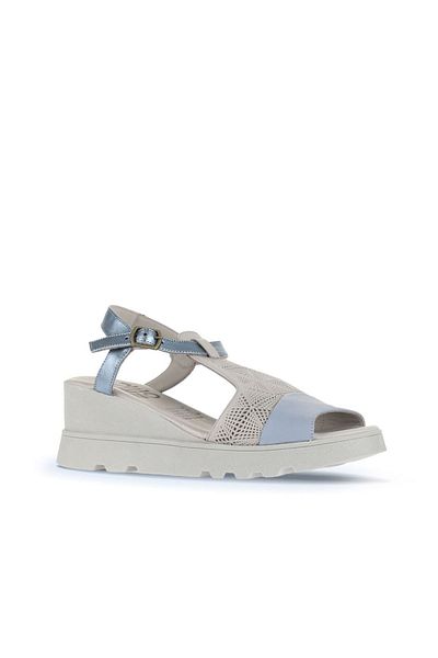 Bueno Shoes Sandale de damă din piele multiplă albastră cu toc cu pană - 01wa0505