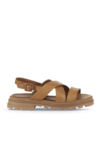 Bueno Shoes Светлокафяви кожени дамски равни сандали 01wy5501