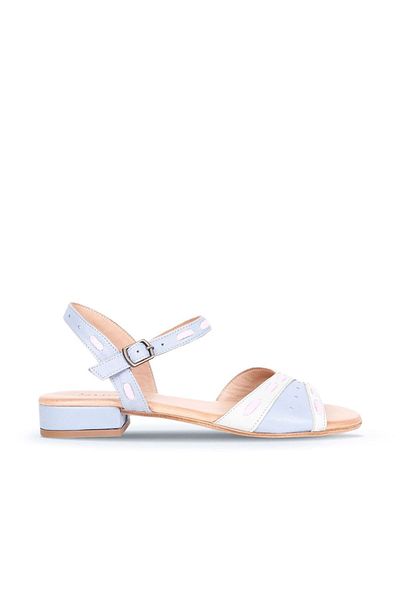 Bueno Shoes Sandale cu toc damă din piele albastru kaki - 01ws6102