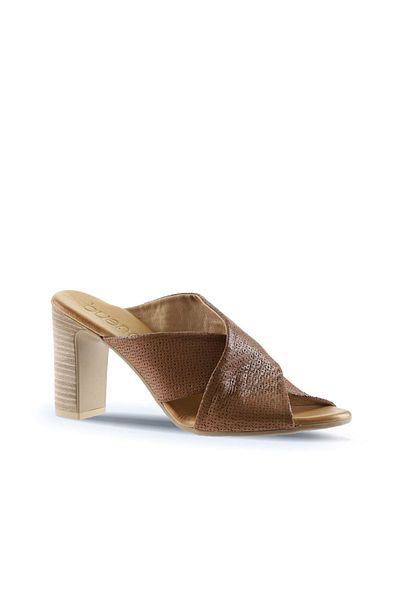 BUENO Shoes Kahverengi Deri Kadın Topuklu Terlik 01wn4303