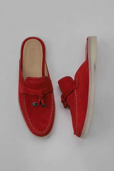 Bueno Shoes Papuci plati din piele intoarsa rosie pentru femei - 05wt103