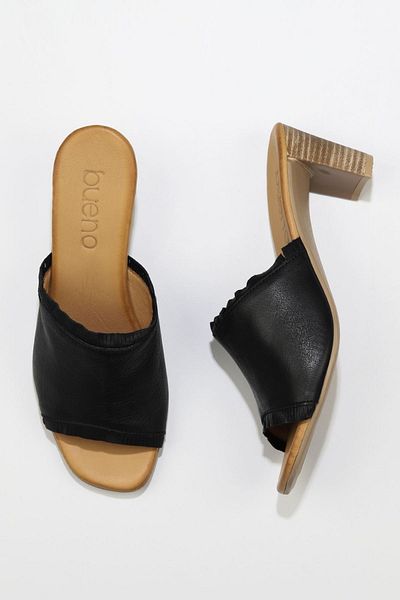 BUENO Shoes Siyah Deri Kadın Topuklu Terlik 01wn4002