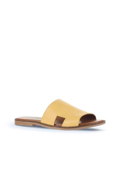 Bueno Shoes 01wa5705 Μοντέλο Κίτρινες Δερμάτινες Γυναικείες Επίπεδες Παντόφλες