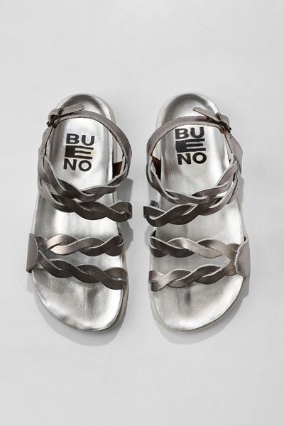 Bueno Shoes Sandale de damă din piele strălucitoare argintie - 01wu4703