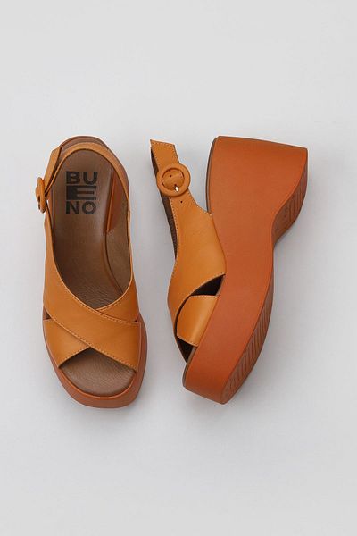 Bueno Shoes Sandale de damă din piele portocalie cu toc pană - 01wy9007