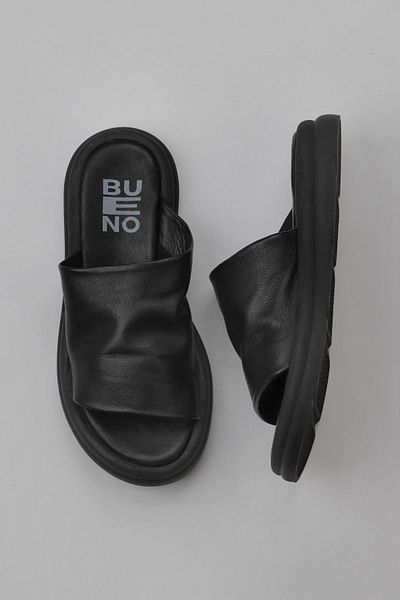 Bueno Shoes Papuci plati din piele neagra pentru femei - 01wy9400