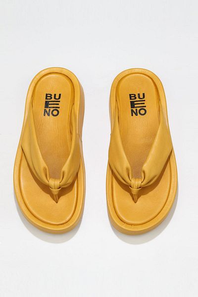 Bueno Shoes Γυναικείες σαγιονάρες κίτρινες δερμάτινες παντόφλες - 01wu4615