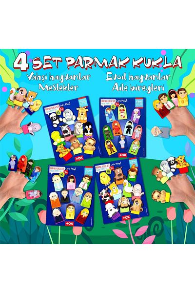 Lisinya 4 Set - 40 Pieces Professions, Family Members, Pets and Wild Animals Finger Puppet