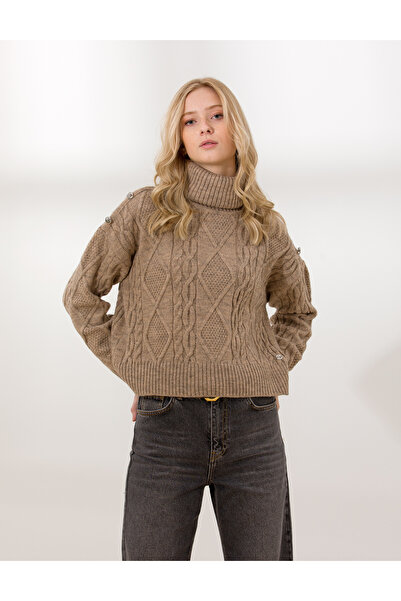 Pierre Cardin Vizon Crop Top Balıkçı Yaka Kazak 50259955-VR052