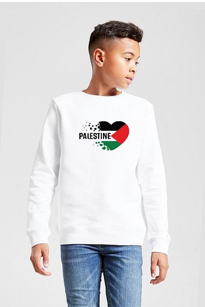 Tshirthane Φούτερ Heart Palestine Flag White Παιδικό 2ip