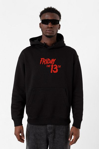 Tshirthane Мъжки суитшърт с качулка и лого на буквата „Петък 13-ти“, черен, 3ip