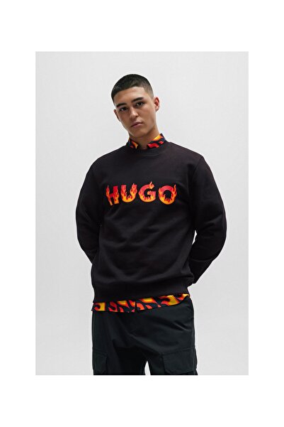 HUGO Kabarık Alev Logolu Pamuklu Havlu Sweatshirt