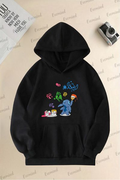 artı4 Unisex Stich Printed Adult and Children Hooded Sweatshirt