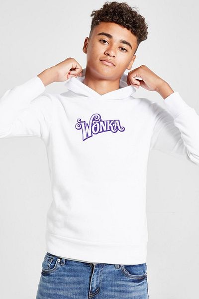 Tshirthane Λευκό παιδικό φούτερ με κουκούλα 3 κορδονιών με λογότυπο Willy Wonka