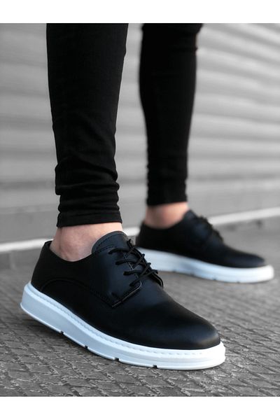 BOA BA0003 Lace-Up Classic Black White High Sole Casual Men's Shoes