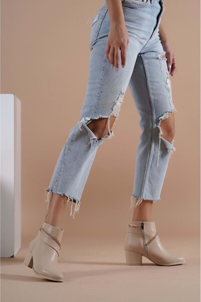 KOCAMANLAR Feles Şerit Taş Detaylı Kadın Bot TEN