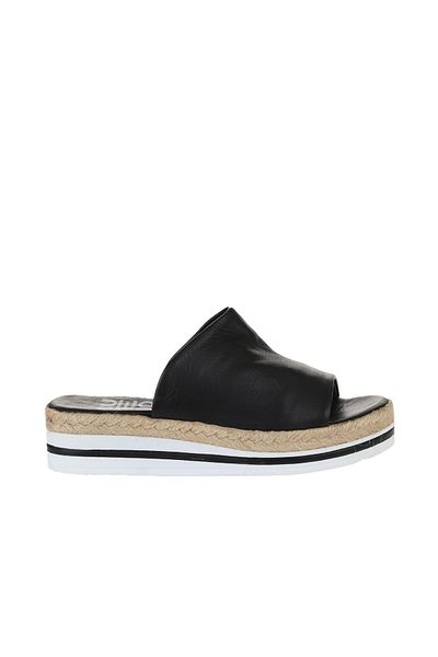 Bueno Shoes Γυναικείες παντόφλες μαύρες δερμάτινες με σφήνα τακούνια - 01ws4200