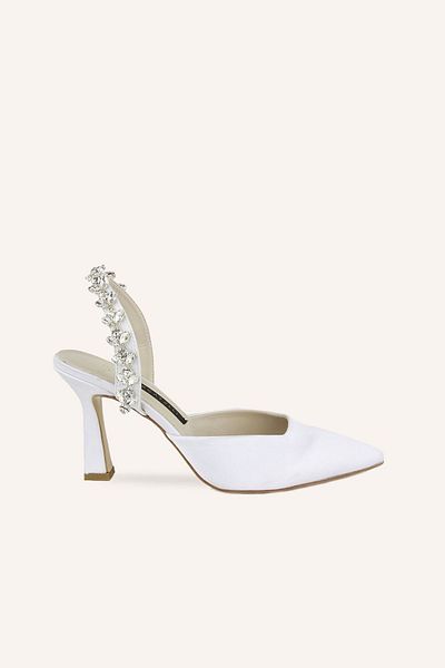 MARCATELLI Pantofi de mireasa cu toc gros Nova din satin alb
