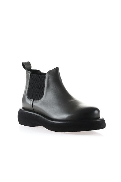 Bueno Shoes Γκρι δερμάτινες γυναικείες μπότες - Flat Design 01wt0502