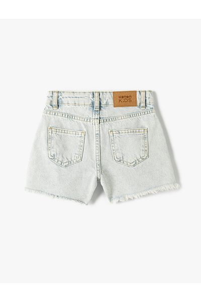 Koton Denim Shorts Slogan Printed Cotton with Pockets