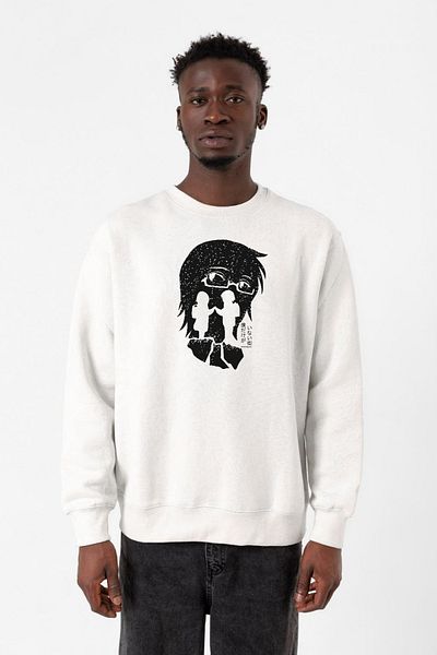 Tshirthane Σβημένο Anime Black White Silhoette Λευκό ανδρικό φούτερ 2ip