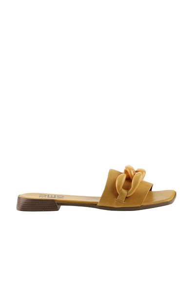 Bueno Shoes Κίτρινες δερμάτινες γυναικείες φλατ παντόφλες 01wu1815