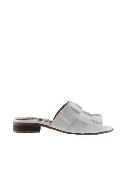 Bueno Shoes Papuci plati din piele albă pentru femei - 01wn5101