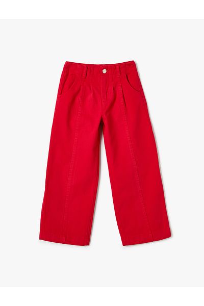 Koton Wide Leg Jeans Stitching Detailed Pocket Buttoned Cotton