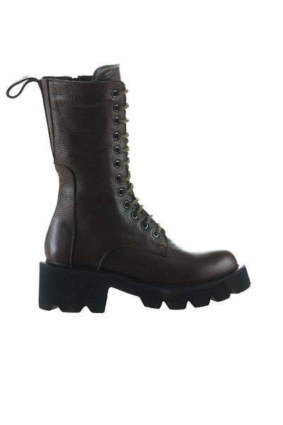 Bueno Shoes Δερμάτινες γυναικείες μπότες με τακούνι Khaki Flotter 01wt1702