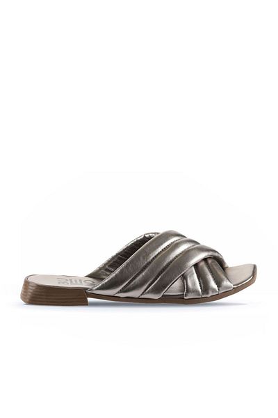 Bueno Shoes Papuci plati dama din piele lucioasa argintie 01wu1803