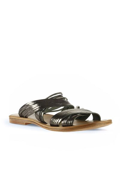 Bueno Shoes Γυαλιστερές δερμάτινες γυναικείες παντόφλες χακί - Flat Design 01wu3422