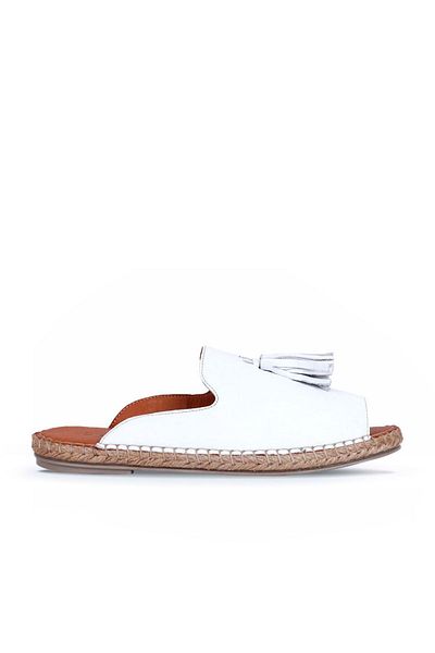 Bueno Shoes Papuci espadrille din piele albă pentru femei - 01wj0311