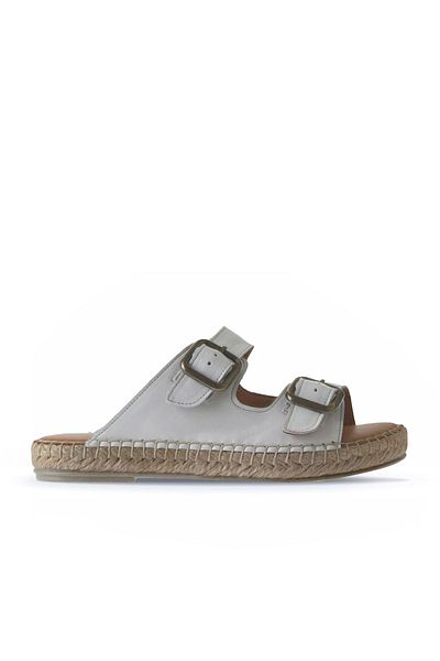 Bueno Shoes Papuci plati din piele albă pentru femei - 01wu2518