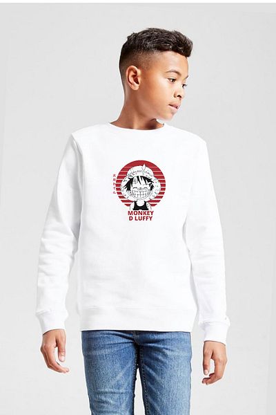 Tshirthane Φούτερ One Piece Anime Monkey D Luffy White Παιδικό 2ip