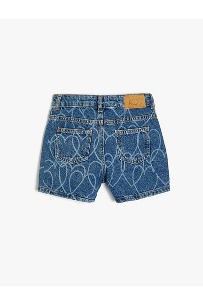 Koton Cotton Heart Printed Denim Shorts