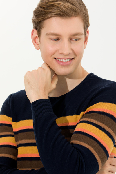 U.S. Polo Assn. Ανδρικό πλεκτό πουλόβερ Navy Blue Crew Neck - 50256184 -VR033