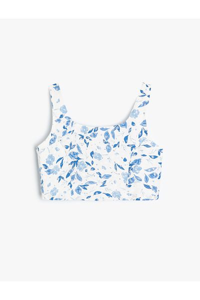 Koton Cotton Crop blúz - virágmintás és csíkos részletek