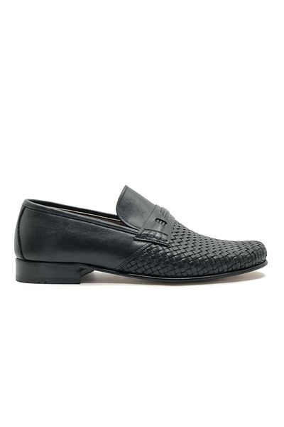 KOCAMANLAR Zeki Rok K-309 Pantofi clasici pentru bărbați cu talpă din piele brodate, tricotate, negru
