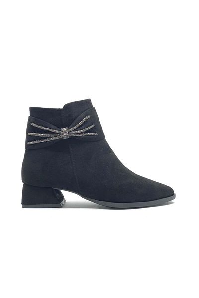 Kids Club Shoes Ασιατικές Κορδέλες Πέτρινες Λεπτομερείς Γυναικείες Μπότες Μαύρο-σουέντ