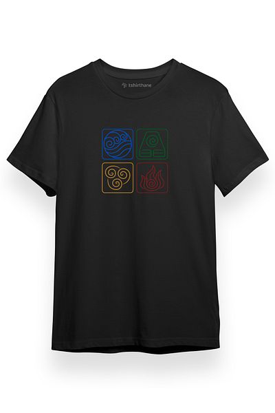 Tshirthane Avatar The Last Airbender Four Elements Icon Μαύρο κοντομάνικο ανδρικό μπλουζάκι