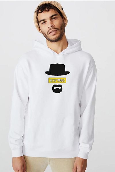 Tshirthane Breaking Bad ανδρικό φούτερ - Λευκό, με κουκούλα, 3 κορδόνια - Κίτρινο Say My Name Head Design